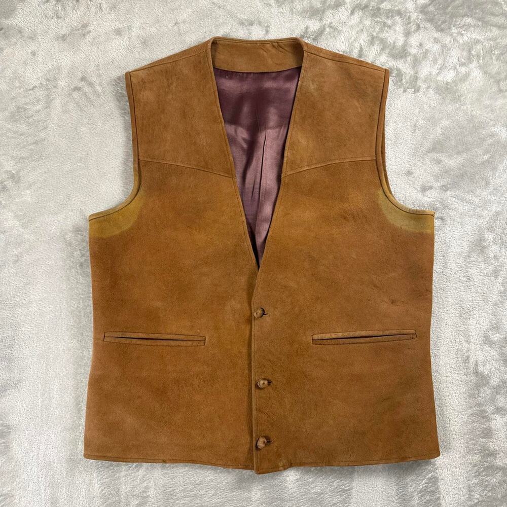 Vintage Brown Western Vest Men’s Medium Estimated Cowboy Button Front